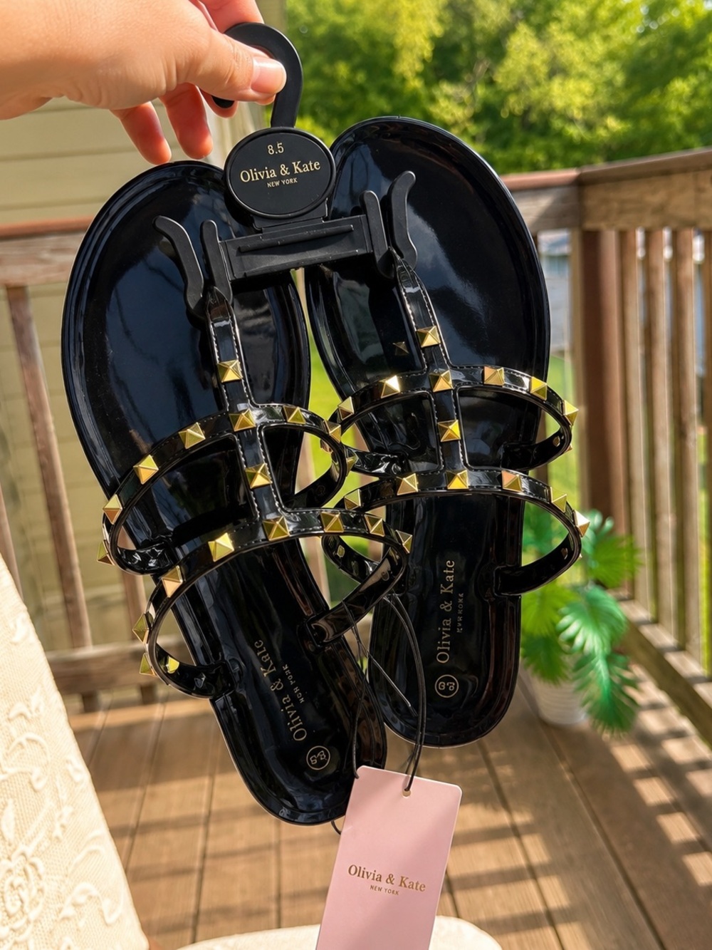Olivia & Kate Black Studded Jelly Sandals – Size 8.5